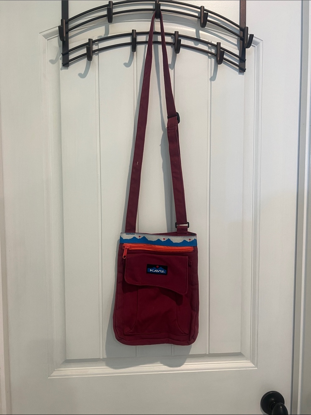 Kavu Burgundy Crossbody with Blue and Cream Trim